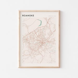Roanoke Map Poster, Roanoke Print, Roanoke Poster, Roanoke Wall Art, Virginia, Travel Gift, Scandi Wall Art