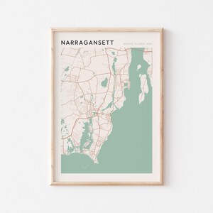 Affiche de carte Narragansett, impression Narragansett, affiche Narragansett, art mural Narragansett, Rhode Island, cadeau de voyage, affiche minimaliste