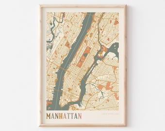 Manhattan Map Poster, Manhattan Print, Manhattan Poster, Manhattan Wall Art, New York, Travel Gift, Boho Wall Art