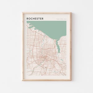 Affiche de carte de Rochester, impression de Rochester, affiche de Rochester, art mural Rochester, New York, cadeau de voyage, affiche Scandi