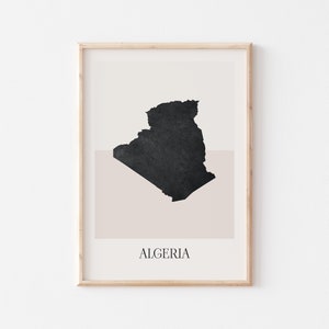 Póster de mapa de Argelia, impresión de Argelia, arte de pared minimalista bohemio, impresión artística de Argelia para decoración del hogar o regalo