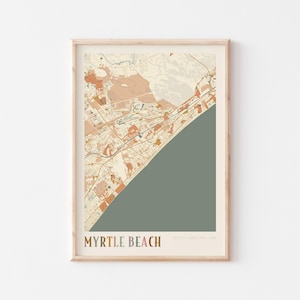 Póster con mapa de Myrtle Beach, impresión de Myrtle Beach, póster de Myrtle Beach, arte mural de Myrtle Beach, Carolina del Sur, regalo de viaje, arte mural bohemio