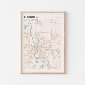 Affiche de carte de Mannheim, impression de Mannheim, affiche de Mannheim, art mural Mannheim, Allemagne, cadeau de voyage, art minimaliste