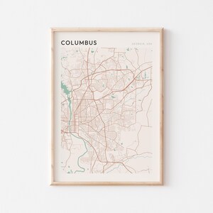 Affiche carte de Columbus, impression de Columbus, affiche de Columbus, art mural de Columbus, Géorgie, cadeau de voyage, décoration murale de ferme, affiche de ville natale
