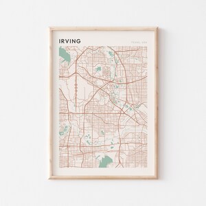 Affiche de carte Irving, impression Irving, affiche Irving, art mural Irving, Texas, cadeau de voyage, impression minimaliste