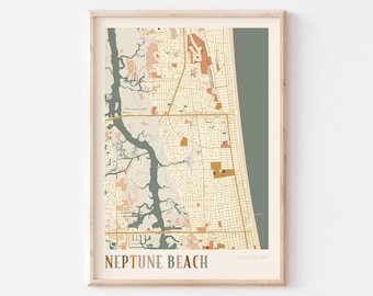 Neptune Beach Map Poster, Neptune Beach Print, Neptune Beach Poster, Neptune Beach Wall Art, Florida, Travel Gift, Boho Wall Art