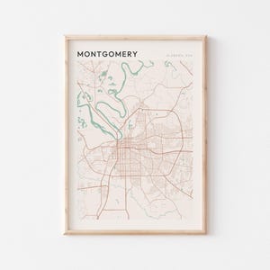 Affiche de carte de Montgomery, impression de Montgomery, affiche de Montgomery, art mural Montgomery, Alabama, cadeau de voyage, décoration murale de ferme