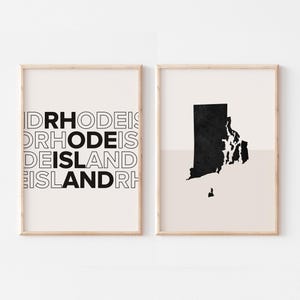 Lot de 2 impressions Rhode Island, impression Rhode Island, affiche de carte Rhode Island, impression carte Rhode Island art mural Boho minimaliste, Art Rhode Island