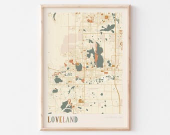 Loveland Map Poster, Loveland Print, Loveland Poster, Loveland Wall Art, Colorado, Travel Gift, Boho Print