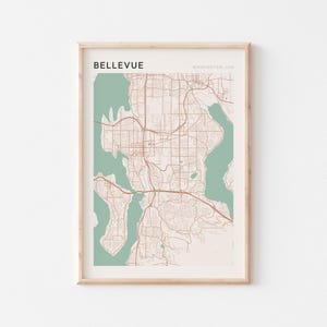 Bellevue Karte Poster, Bellevue Druck, Bellevue Poster, Bellevue Wandkunst, Washington, Reisegeschenk, Minimalistischer Druck