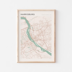Affiche de carte de Harrisburg, impression de Harrisburg, affiche de Harrisburg, art mural Harrisburg, Pennsylvanie, cadeau de voyage, décoration de ferme