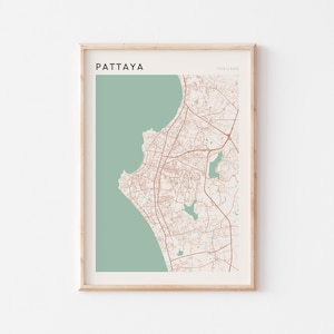 Affiche de carte de Pattaya, impression de Pattaya, affiche de Pattaya, art mural Pattaya, Thaïlande, cadeau de voyage, affiche Scandi