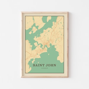 Póster de mapa antiguo de San Juan, arte mural de San Juan, mapa de la ciudad de San Juan, mapa de San Juan, impresión de San Juan, San Juan, Canadá, Nuevo Brunswick