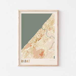 Affiche carte de Rabat, impression Rabat, affiche Rabat, art mural Rabat, Maroc Afrique, cadeau de voyage, déco bohème