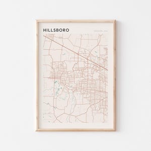 Affiche de carte de Hillsboro, impression de Hillsboro, affiche de Hillsboro, art mural de Hillsboro, Oregon, cadeau de voyage, décoration de ferme