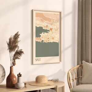 Kaartposter splitsen, print splitsen, poster splitsen, kunst aan de muur splitsen, Kroatië, reiscadeau, boho kunst aan de muur afbeelding 2