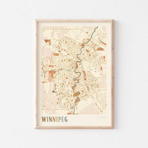 Póster con mapa de Winnipeg, Manitoba, arte mural de Winnipeg, mapa de Winnipeg, impresión de Winnipeg, viajes a Winnipeg, Winnipeg, Canadá, arte mural bohemio