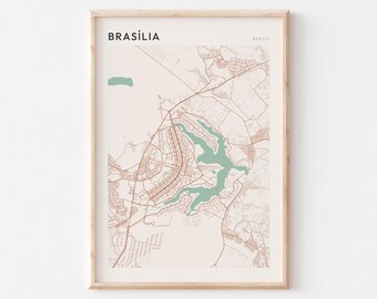 Poster con mappa di Brasilia, Stampa di Brasilia, Poster di Brasilia, Decorazione murale di Brasilia, Brasile, Regalo di viaggio, Arte minimalista