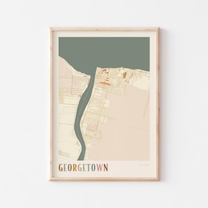 Affiche de carte de Georgetown, impression de Georgetown, affiche de Georgetown, art mural de Georgetown, Guyane, cadeau de voyage, décoration bohème