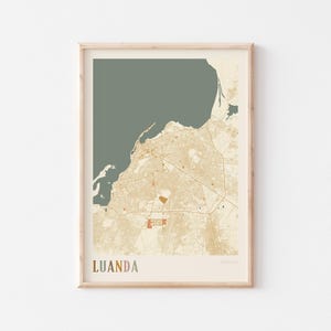 Póster con mapa de Luanda, impresión de Luanda, póster de Luanda, arte mural de Luanda, Angola, regalo de viaje, decoración bohemia