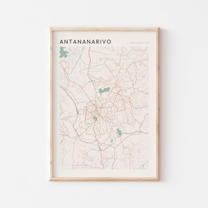 Affiche de carte d'Antananarivo, impression d'Antananarivo, affiche d'Antananarivo, art mural Antananarivo, Madagascar Afrique, cadeau de voyage, Art minimaliste