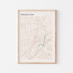 Affiche de carte de Princeton, impression de Princeton, affiche de Princeton, art mural Princeton, New Jersey, cadeau de voyage, art mural minimaliste
