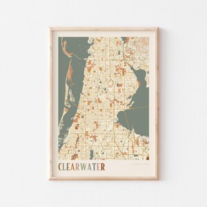 Clearwater-kaartposter, Clearwater-print, Clearwater-poster, Clearwater-muurkunst, Clearwater-stadskaart, Florida, reiscadeau, bohokunst aan de muur