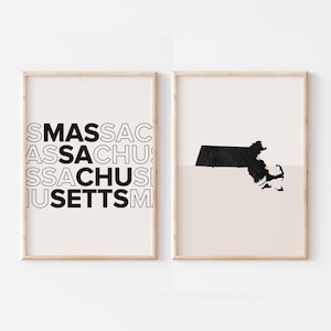 Lot de 2 impressions Massachusetts, impression Massachusetts, affiche de carte du Massachusetts, impression de carte du Massachusetts art mural bohème minimaliste
