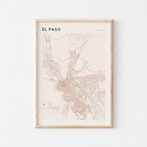 Affiche de carte d'El Paso, impression d'El Paso, affiche d'El Paso, art mural El Paso, Texas, cadeau de voyage, impression minimaliste