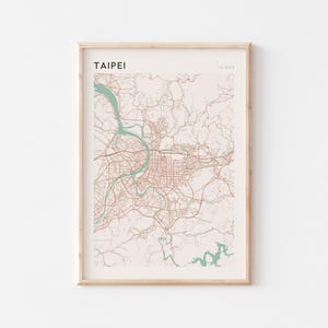 Póster de mapa de Taipei, impresión de Taipei, póster de Taipei, arte mural de Taipei, Taiwán, regalo de viaje, impresión minimalista