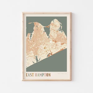 Affiche de carte d'East Hampton, impression d'East Hampton, affiche d'East Hampton, art mural d'East Hampton, New York, cadeau de voyage, art mural bohème
