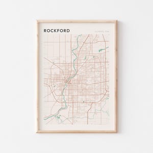Affiche de carte de Rockford, impression de Rockford, affiche de Rockford, art mural Rockford, Illinois, cadeau de voyage, affiche de Scandi