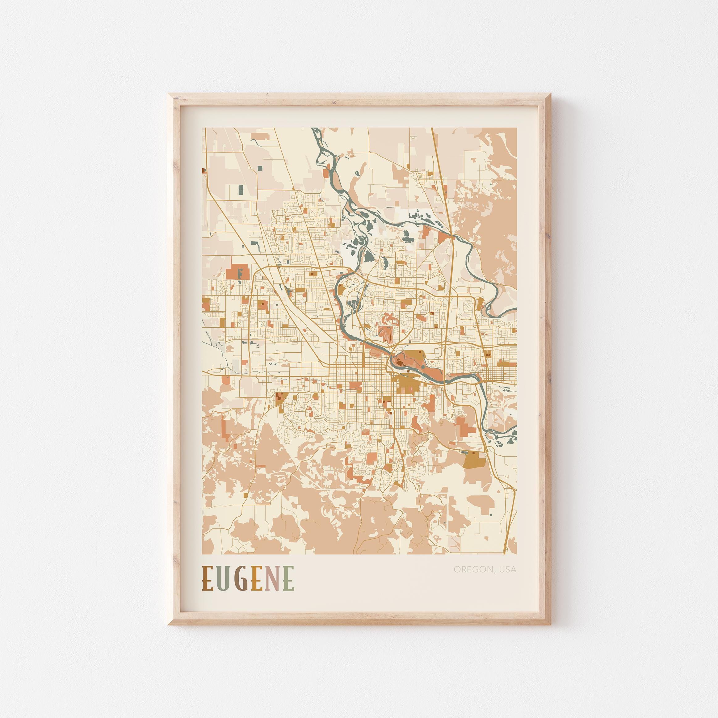 Eugene Map Poster, Eugene Print, Eugene Poster, Eugene Wall Art, Oregon, Travel Gift, Boho Poster