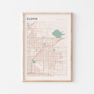 Plakat z mapą Clovis, wydruk Clovis, plakat Clovis, sztuka ścienna Clovis, Kalifornia, prezent podróżny, dekoracja ścienna do domu w stylu rustykalnym, sztuka ścienna do sypialni