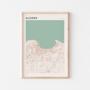 Affiche de carte d'Alger, impression d'Alger, affiche d'Alger, art mural Alger, Algérie, cadeau de voyage, art minimaliste