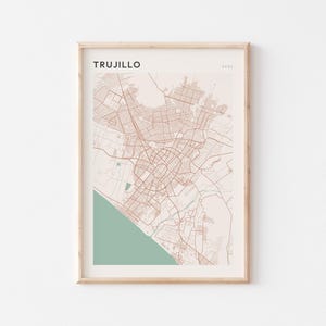 Affiche de carte de Trujillo, impression de Trujillo, affiche de Trujillo, art mural de Trujillo, Pérou, cadeau de voyage, art minimaliste