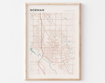 Norman Map Poster, Norman Print, Norman Poster, Norman Wall Art, Oklahoma, Travel Gift, Scandi Poster