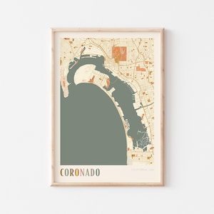 Coronado-kaartposter, Coronado-print, Coronado-poster, Coronado-muurkunst, Californië, reiscadeau, boho-muurkunst