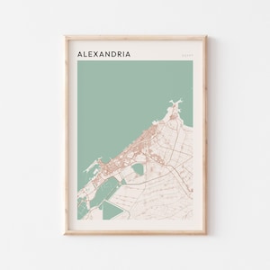 Affiche de carte d'Alexandrie, impression d'Alexandrie, affiche d'Alexandrie, art mural d'Alexandrie, Egypte, cadeau de voyage, art minimaliste