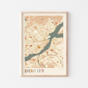 Affiche carte de la ville de Québec, art mural de la ville de Québec, carte de la ville de Québec, affiche de la ville de Québec, impression carte de la ville de Québec, ville de Québec Canada, art mural bohème