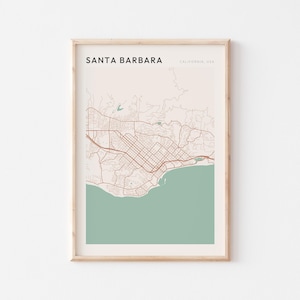 Affiche de carte de Santa Barbara, impression de Santa Barbara, affiche de Santa Barbara, art mural Santa Barbara, Californie, cadeau de voyage, décoration murale de ferme