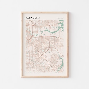 Affiche de carte de Pasadena, impression de Pasadena, affiche de Pasadena, art mural Pasadena, Texas, cadeau de voyage, impression minimaliste