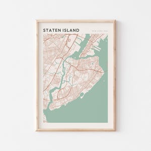 Affiche de carte de Staten Island, impression de Staten Island, affiche de Staten Island, art mural Staten Island, New York, cadeau de voyage, affiche Scandi