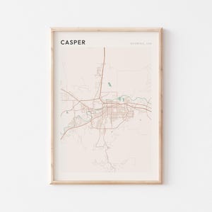 Affiche de carte de Casper, impression de Casper, affiche de Casper, art mural Casper, Wyoming, cadeau de voyage, art mural Scandi