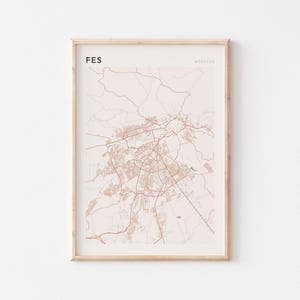 Affiche de carte de Fès, impression de Fès, affiche de Fès, art mural de Fès, Maroc Afrique, cadeau de voyage, art minimaliste