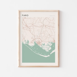 Affiche de carte de Faro, impression de Faro, affiche de Faro, art mural Faro, Portugal, cadeau de voyage, art mural Scandi