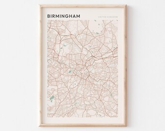 Birmingham Map Poster, Birmingham Poster, Birmingham Wall Art, Birmingham Print, Birmingham Map Print, Birmingham Travel, United Kingdom