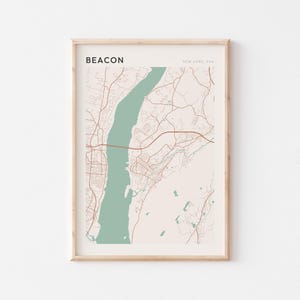 Affiche carte Beacon, impression Beacon, affiche Beacon, oeuvre d'art murale Beacon, New York, cadeau de voyage, affiche Scandi