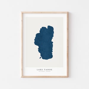 Lake Tahoe, impression de Lake Tahoe, affiche de Lake Tahoe, art de Lake Tahoe, art mural de lac, impression de carte de lac, art mural moderne, Californie, Nevada