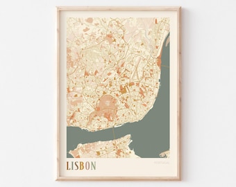 Plakat z mapą Lizbony, Plakat z Lizbony, Sztuka ścienna Lizbony, Mapa Lizbony, Wydruk mapy Lizbony, Dekoracje podróżne do Lizbony, Lizbona, Portugalia, Sztuka ścienna w stylu boho